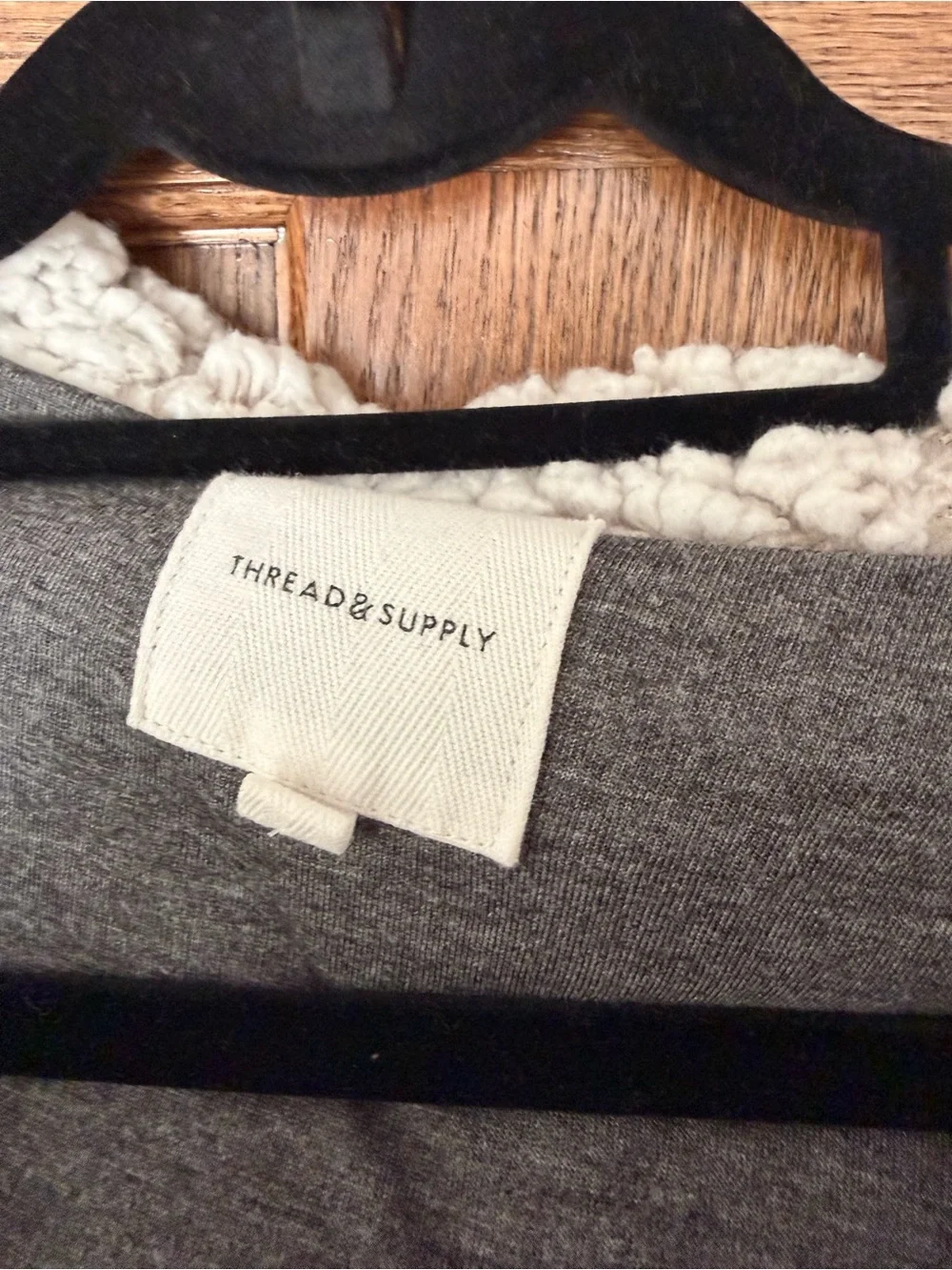 Thread & Supply Plush Sherpa Zip Hoodie in Taupe and Cream - Picture 3 of 9